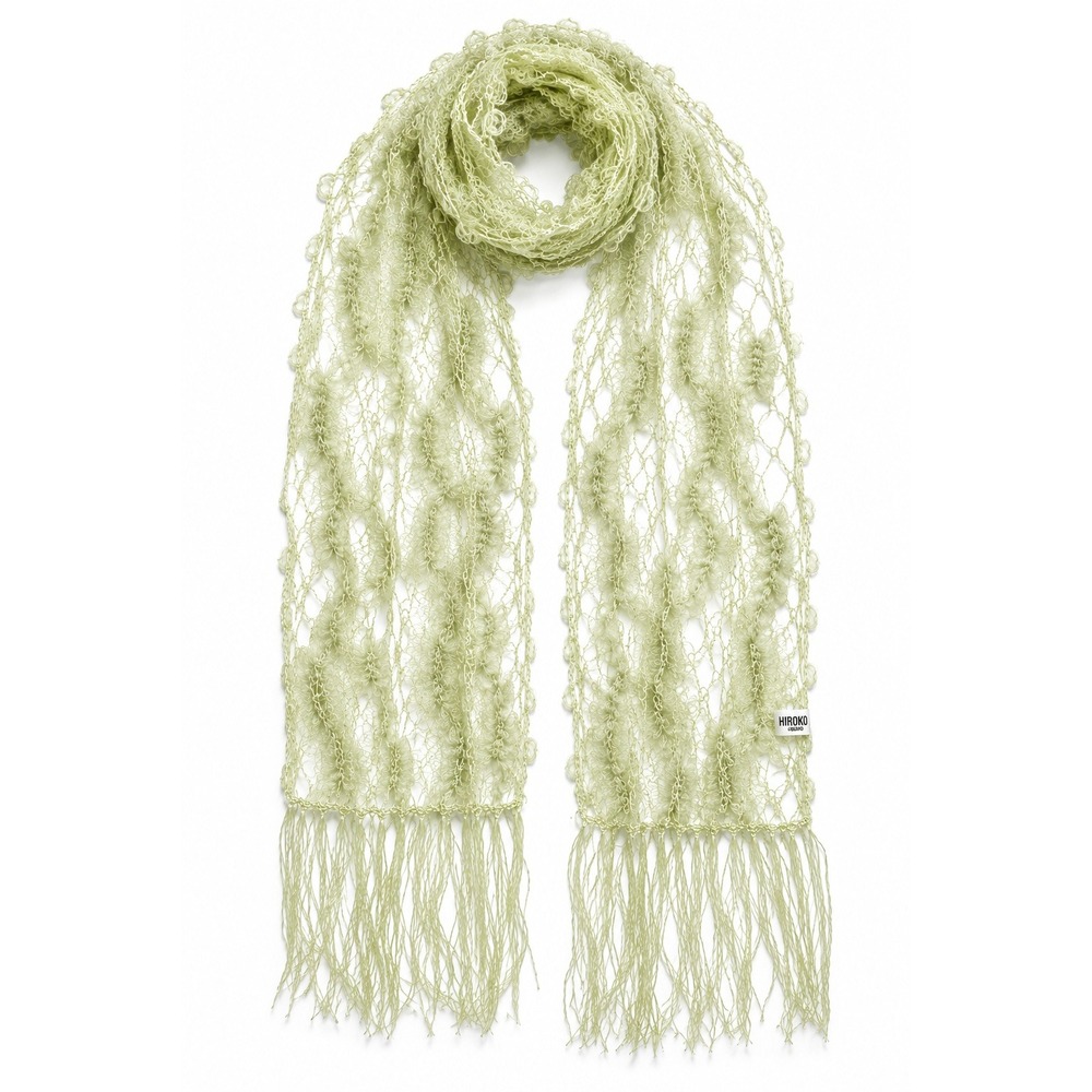 Hiroko Koshino Lime Green Crochet Fringe Shawl Fairycore Boho